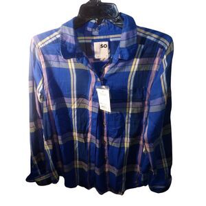 So Perfect Shirt Women Blue, Plaid Shirt Size S Long Sleeve‎ Flannel EUC